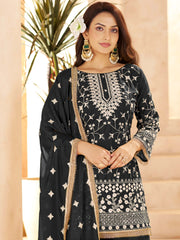 Captivating Black Embroidered Georgette Wedding Wear Palazzo Suit