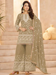 Glowing Green Embroidered Georgette Function Wear Palazzo Suit