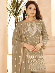 Glowing Green Embroidered Georgette Function Wear Palazzo Suit
