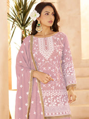 Sparkling Pink Embroidered Georgette Festival Wear Palazzo Suit