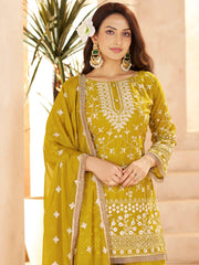 Graceful Yellow Embroidered Georgette Festival Wear Palazzo Suit