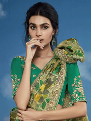 Winsome Yellow Sequins Brasso Event Wear Saree With Blouse