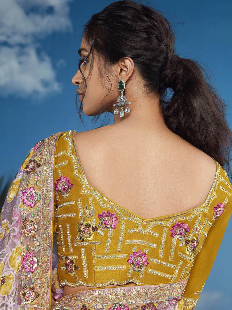 Charming Pink Diamond Work Brasso Wedding Wear Saree With Blouse