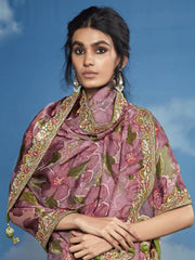 Beautiful Mauve Sequins Brasso Function Wear Saree With Blouse