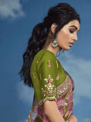 Beautiful Mauve Sequins Brasso Function Wear Saree With Blouse