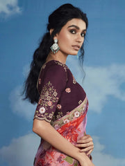 Stunning Pink Diamond Work Brasso Function Wear Saree With Blouse