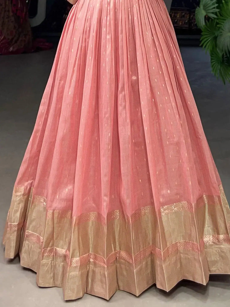 Awesome Pink Zari Weaving Organza Function Wear Gown