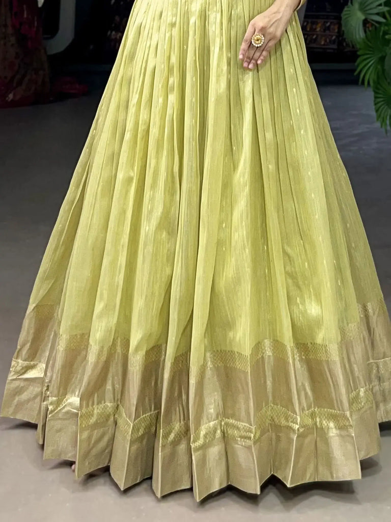 Fantastic Lemon Yellow Zari Weaving Organza Traditional Gown