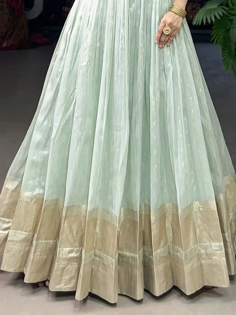 Astonishing Sky-Blue Zari Weaving Organza Event Wear Gown