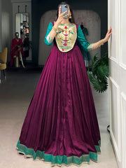 Fantastic Wine Zari Weaving Silk Function Wear Gown