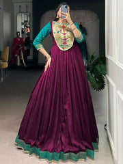 Fantastic Wine Zari Weaving Silk Function Wear Gown