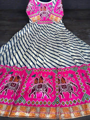 Awesome White And Pink Zari Weaving Jacquard Ready-Made Gown