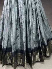 Astonishing Grey Shibori Printed Silk Ready-Made Traditional Gown