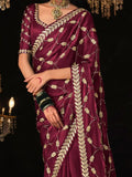 Enchanting Purple Embroidered Tissue Silk Wedding Saree With Blouse