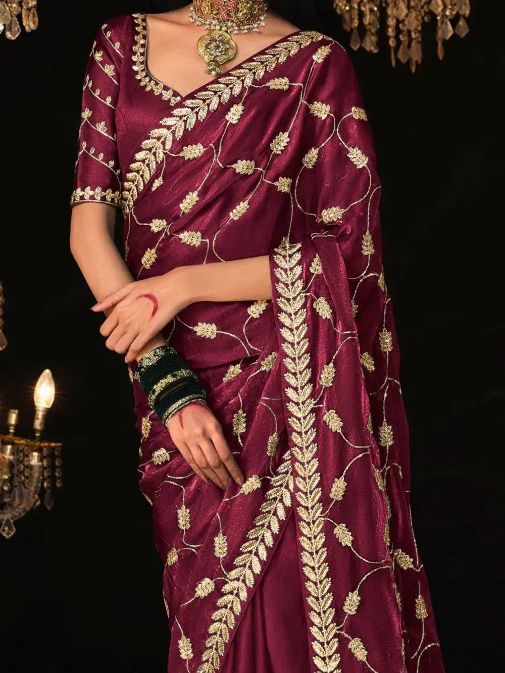 Enchanting Purple Embroidered Tissue Silk Wedding Saree With Blouse