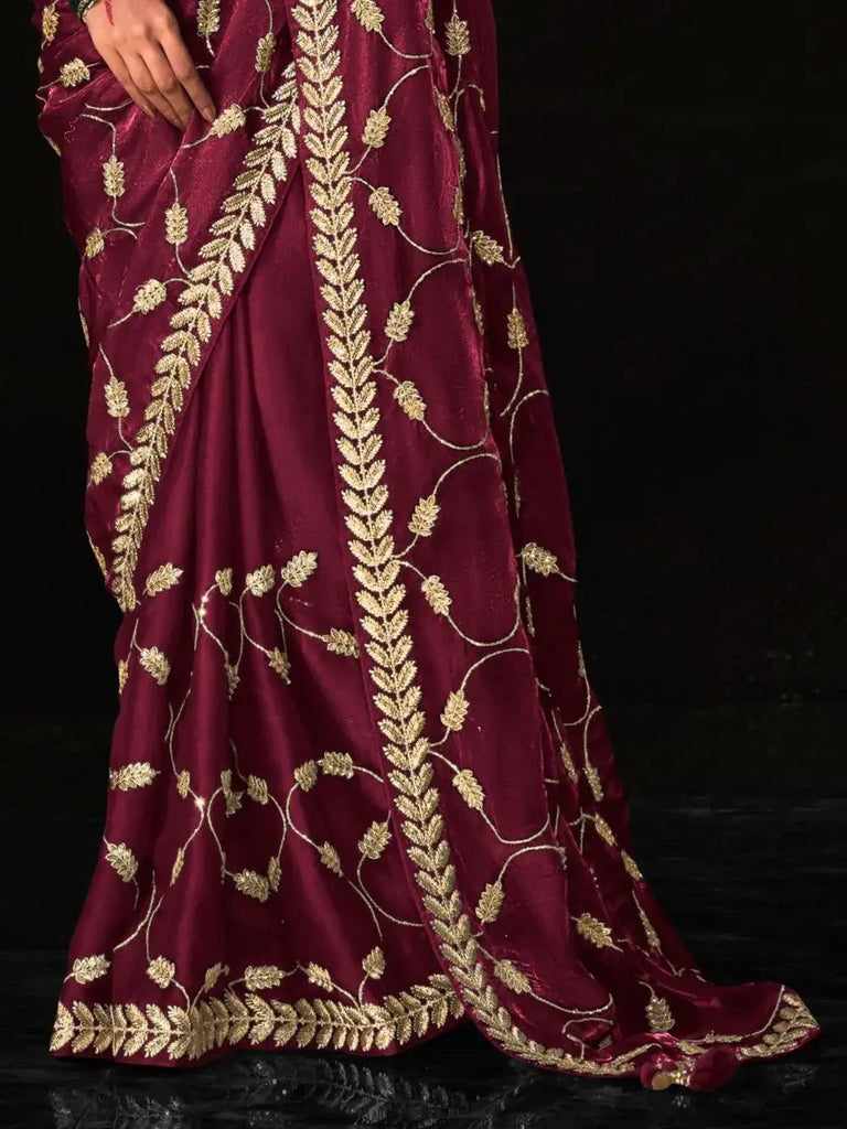 Enchanting Purple Embroidered Tissue Silk Wedding Saree With Blouse