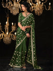 Alluring Green Embroidered Tissue Silk Mehendi Wear Saree With Blouse