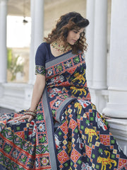 Luxurious Navy Blue Weaving Patola Silk Wedding Wear Saree