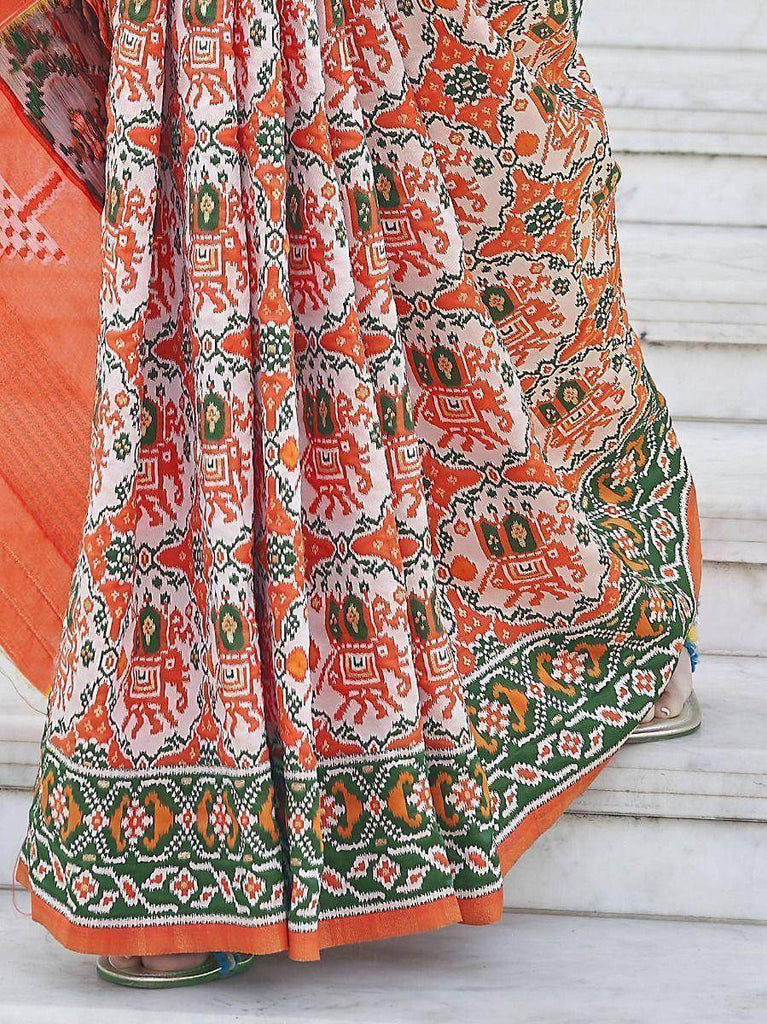 Arresting Orange Patola Silk Weaving Wedding Wear Saree For Women