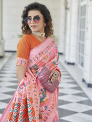 Alluring Pink Weaving Patola Silk Wedding Wear Saree