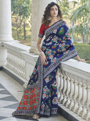 Pleasing Navy Blue Weaving Patola Silk Wedding Wear Saree