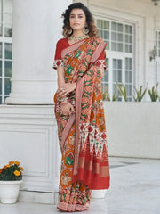 Phenomenal Dusty Orange Patola Weaving Silk Festive Wear Saree