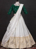 Unique White Silk Zari Weaving Onam Festival Wear Half Saree Lehenga