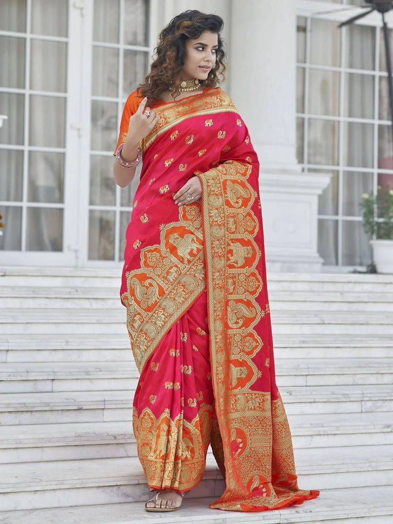 Admirable Pink Zari Weaving Banarasi Silk Wedding Wear Saree