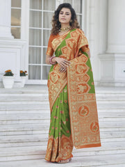 Miraculous Green Zari Weaving Banarasi Silk Wedding Wear Saree