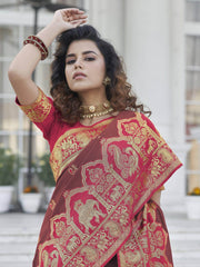 Imposing Brown Zari Weaving Banarasi Silk Wedding Wear Saree