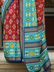 Ravishing Red Color Printed Silk Festival Wear Saree With Blouse