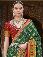 Amazing Green Color Printed Silk Traditional Saree With Blouse