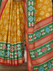 Outstanding Yellow Printed Silk Haldi Wear Saree With Blouse