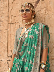 Unexpected Teal Green Zari Weaving Georgette Traditional Saree