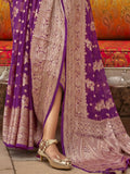 Fabulous Purple Zari Weaving Georgette Function Wear Saree With Blouse