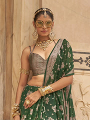 Shocking Green Zari Weaving Georgette Mehendi Wear Saree With Blouse