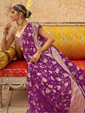 Fabulous Purple Zari Weaving Georgette Function Wear Saree With Blouse