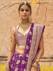 Fabulous Purple Zari Weaving Georgette Function Wear Saree With Blouse