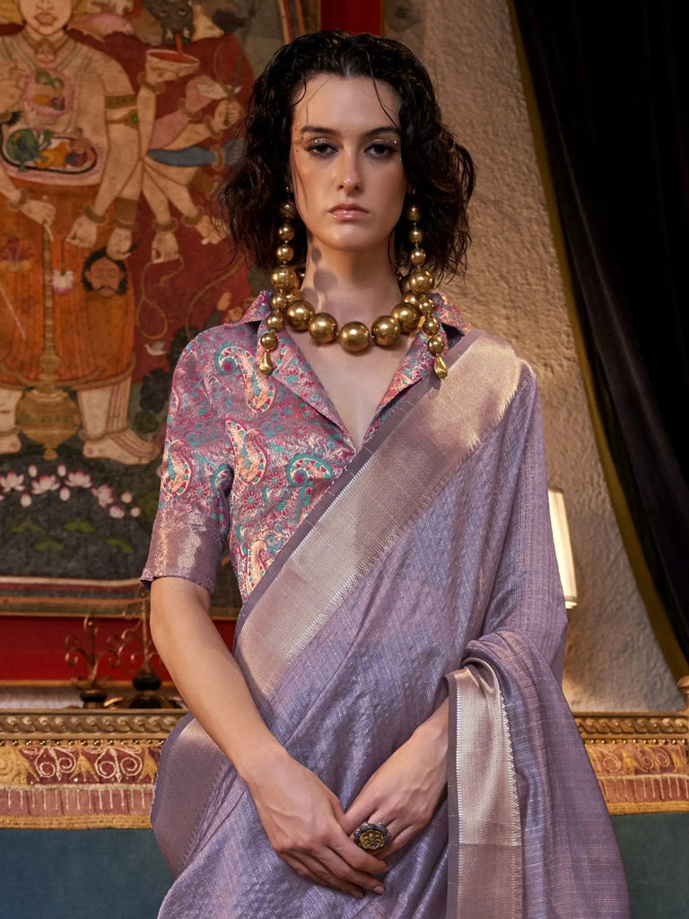 Captivating Lavender Handloom Weaving Function Wear Saree With Blouse