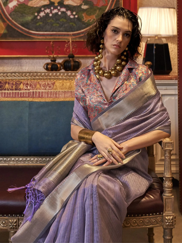 Captivating Lavender Handloom Weaving Function Wear Saree With Blouse