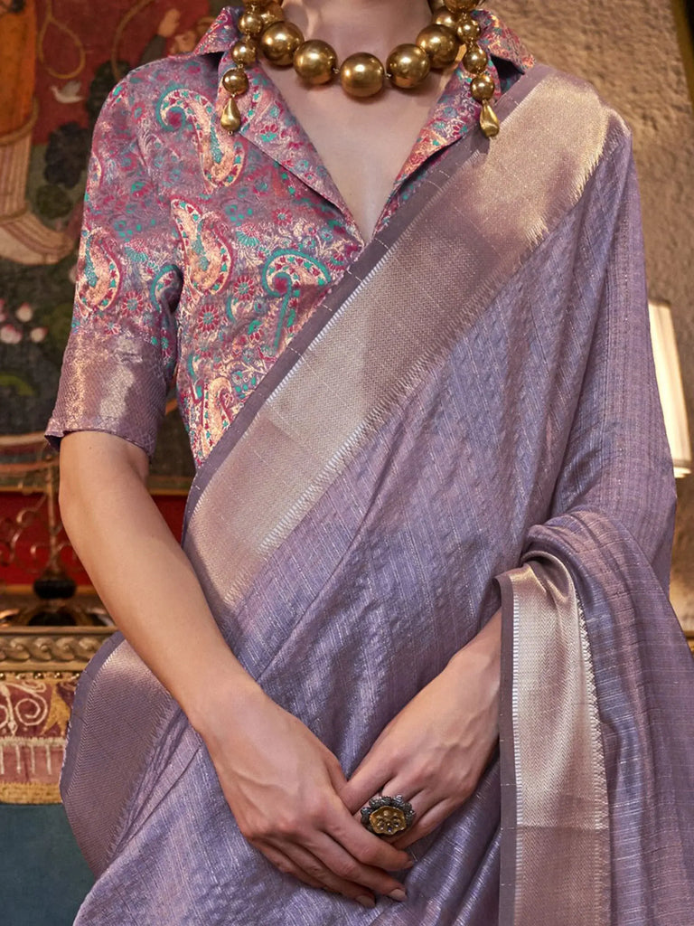 Captivating Lavender Handloom Weaving Function Wear Saree With Blouse