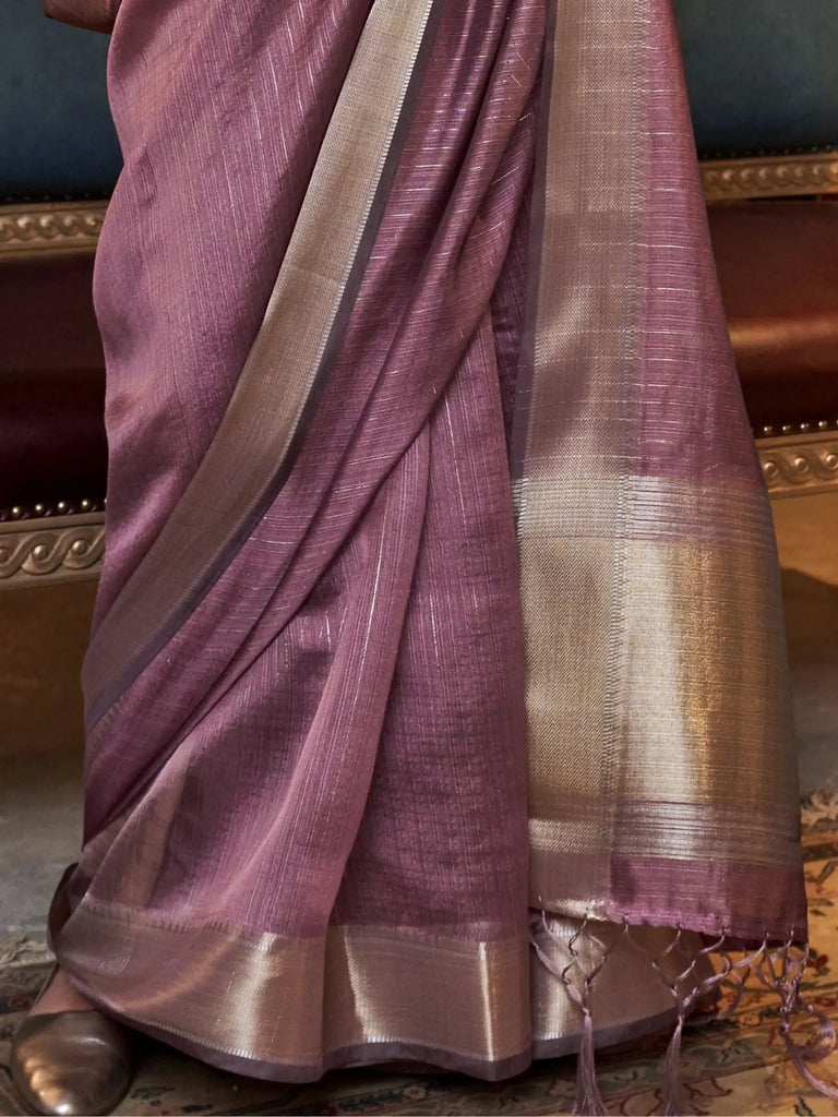 Lovely Mauve Handloom Weaving Chiffon Event Wear Saree With Blouse