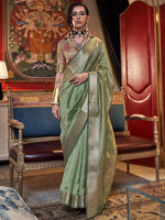 Beautiful Olive Green Handloom Weaving Chiffon Function Wear Saree