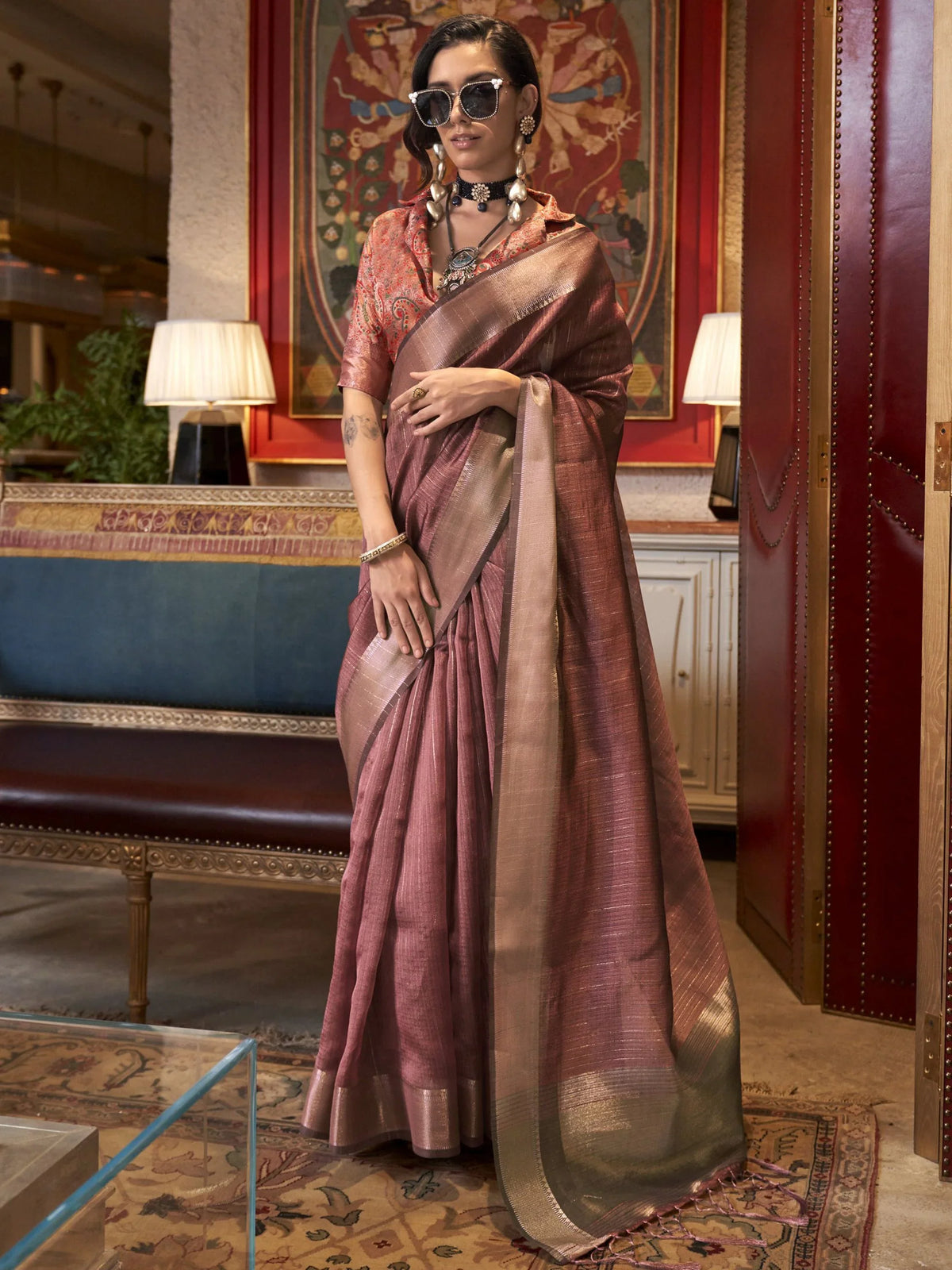Enchanting Pink Handloom Weaving Festival Wear Saree With Blouse