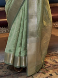 Beautiful Olive Green Handloom Weaving Chiffon Function Wear Saree