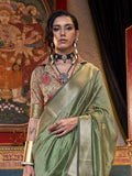 Beautiful Olive Green Handloom Weaving Chiffon Function Wear Saree