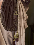 Brown Shaded Swarovski Work Silk Saree With Blouse