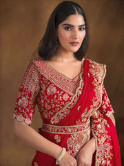 Captivating Dark Red Heavy Embroidery Work Silk Reception Wear Saree