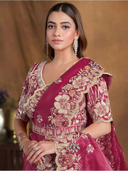 Alluring Magenta Heavy Embroidery Silk Function Wear Saree With Blouse