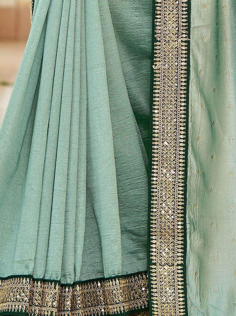 Abundant Sky-Blue Thread embroidered Vichitra Party Wear Saree